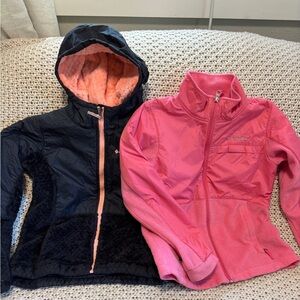 TWO Columbia Long Sleeve, Zip Up Fleece Jackets. M 10/12. Black & Pink